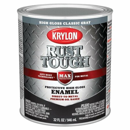 KRYLON Rust Tough Oil-Based Gloss  Rust Control Enamel, Gray, 1 Qt. K09716008